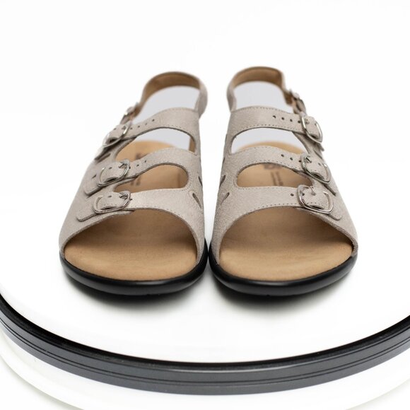 SAS Mystic Web Linen Sandals Women 8.5 WW Beige Leather Adjustable Comfort Shoes - Picture 4 of 8